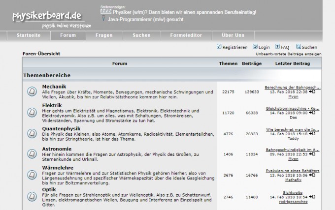 screenshot physikerboard.de