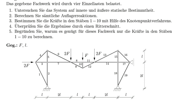 Technische Mechanik: Fachwerk Auflagerreaktionen, Kräfte ...