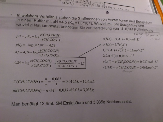 Logarithmus/Umkehrfunktion: Stoffmengen von Acetat Ionen ...